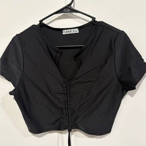 Love J Elegant Black Drawstring Crop Top
